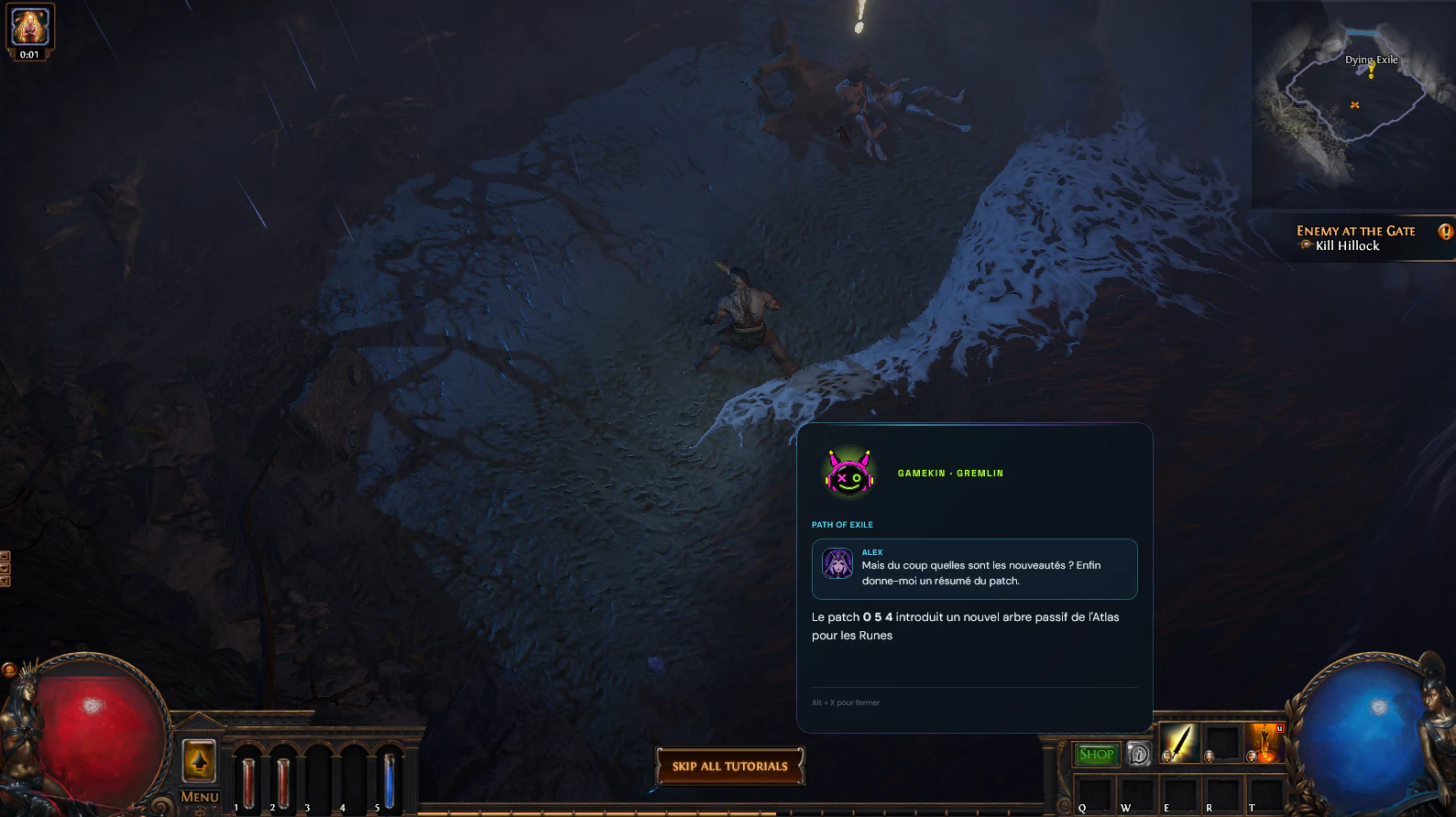 Gamekin répond en français à une question sur un patch pendant une partie de Path of Exile